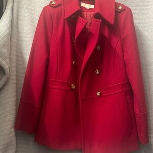 Michael Kors Red Double-Breasted Pea Coat